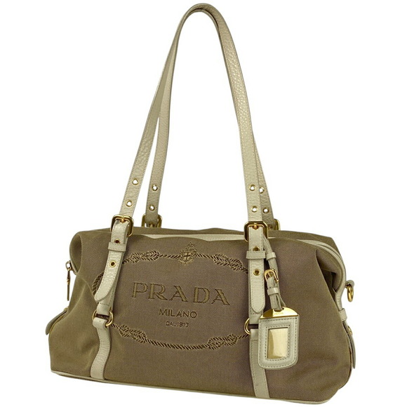 Prada jacquard Shoulder Bag beige white canvas - Picture 1 of 8